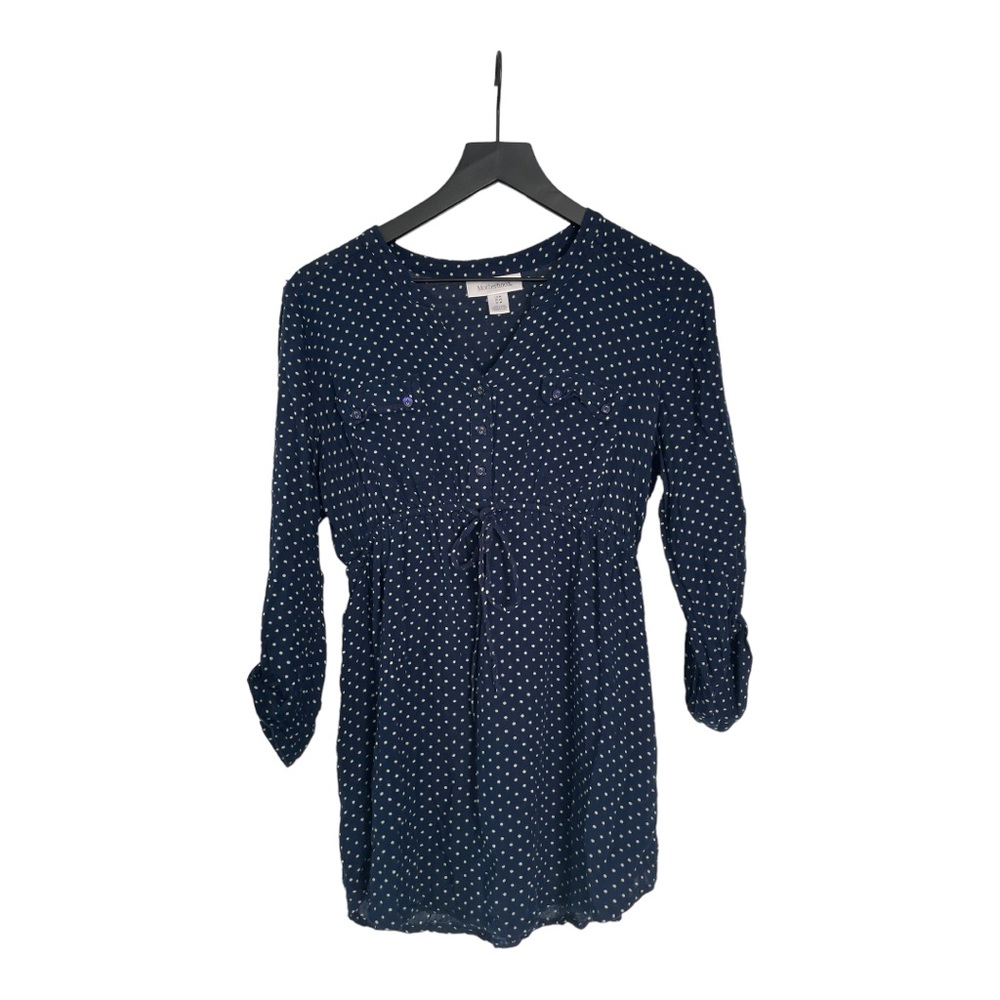 Motherhood Maternity navy blue with white polka dot top